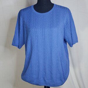 Alfred Dunner Periwinkle Blue SS Acrylic CrewNeck Cable Knit Sweater Blouse Sz L